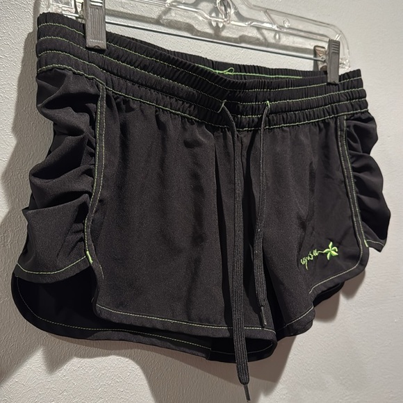 Raya Sun Black Swim Surf Athletic Shorts with Green Accents Velcro Back Pocket - Picture 4 of 8